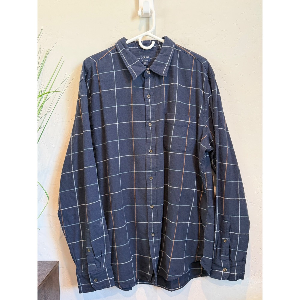 J.Crew Mens XXL Flannel Shirt Navy Blue Windowpane Plaid Cotton CA917 NWT